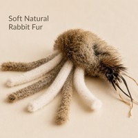 Jouet interactif pour chat en fourrure naturelle, queue de chat en fourrure de lapin froissée, jouet d'enrichissement pour chats d'intérieur et chatons