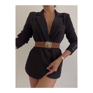 Ceinture élastique pour femme avec boucle dorée, ceinture pour veste, ceinture pour chemise, ceinture pour robe - Tan - Product Image 1