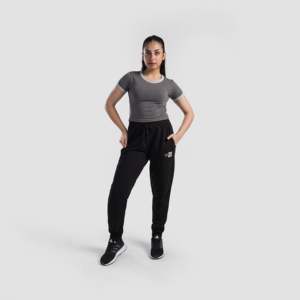 Joggers Varsity noirs en molleton 100 % coton avec plis et motifs, style décontracté chic, taille XL, imperméables, devant plat - Product Image 4