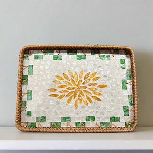 Plateaux en rotin MOP Offres Spéciales nacre plateau de service pour aliments boissons pièce de table - Product Image 6