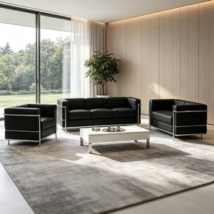 Canapé en cuir italien OEM ODM pour hôtel, villa, appartement, complexe hôtelier, projet commercial, sur mesure, en gros, directement de l'usine, canapé en cuir noir - Product Image 2