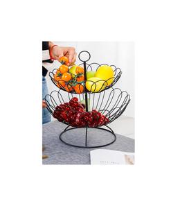 Corbeille à fruits double couche de style nordique, détachable, en fer forgé ajouré, pour comptoir |   Centre de table minimaliste en métal noir - Product Image 1