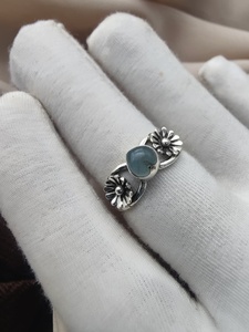 925 plata esterlina aguamarina corazón bisel ajuste anillo diseño Floral hecho a mano piedra preciosa Natural boda fiesta rodio plateado - Product Image 2