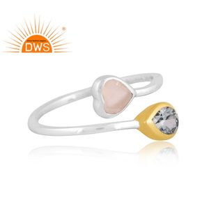 Anillo ajustable de plata de ley fina de la mejor calidad, Topacio azul natural y piedra de Luna blanca, fabricante de joyería personalizada - Product Image 2