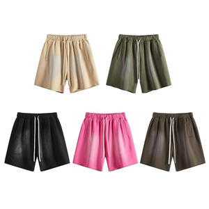 Pantalones cortos de algodón de felpa francesa Vintage para hombre, dobladillo crudo desgastado lavado ácido, 100% transpirable, cintura media, patrón sólido, ropa de calle - Product Image 4