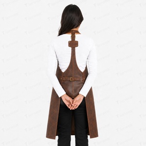 Delantal de Cuero Marrón para Mujer con Bolsillos, Manga Corta, Cierre de Broches, Impresión Digital, Uniforme para Camareros de Restaurante y Bar - Product Image 5