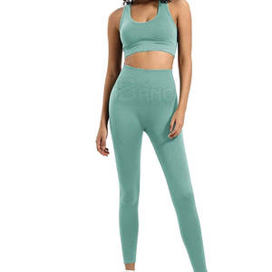Ensemble de vêtements de sport légers pour femmes Logo personnalisé Soutien-gorge de fitness et leggings de yoga à motif solide pour l'entraînement - Product Image 1