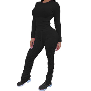 Colección de otoño 2023, conjunto de pantalones apilados con logotipo personalizado para mujer, traje de chándal ajustado de talla grande, pantalones activos 3XL en blanco - Product Image 6