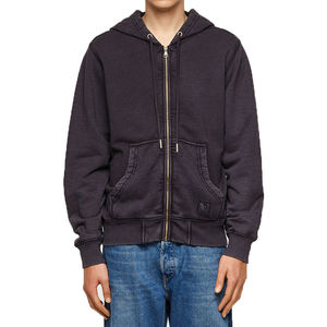 Customizable Wholesale Men's Acid Wash <b>Vintage</b> <b>Zip</b>-<b>Up</b> <b>Hoodie</b> with Custom Embroidery Logos Winter Waterproof Cotton Fleece Fabric - Product Image 1