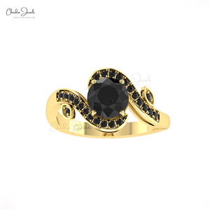 Bague florale en diamant noir taille ronde de 7mm de qualité AAA avec cadeau de mariage en or massif 14 carats, fourniture directe par le fabricant de bijoux - Product Image 3