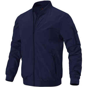 Venta al por mayor personalizado ligero Premium hombres 100% algodón forro polar invierno bombardero chaqueta cuello alto rompevientos - Product Image 1