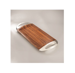 Bandeja de madera de diseño moderno para servir, bandeja de madera de mango con elegante bandeja decorativa con mango de metal de flores plateadas al precio más barato - Product Image 3