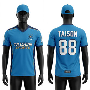 เสื้อสนุกเกอร์ชายคุณภาพสูง ผ้าโพลีเอสเตอร์ 165 GSM ระบายความชื้น สีน้ำเงิน พร้อมแผงด้านข้าง พิมพ์ลายแบบซับลิเมชั่น ชื่อและหมายเลขตามสั่ง - Product Image 1