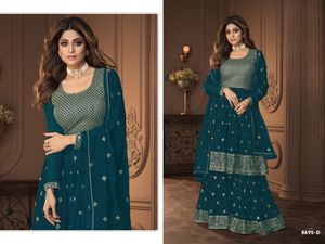 ชุดแต่งงานสุดคลาสสิกสำหรับผู้หญิง,ชุดสูท Sharara สไตล์ปากีสถาน Salwar Kameez งานกระจกฟอยล์จอร์จหนารุ่นล่าสุด - Product Image 4