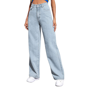 Pantalones vaqueros informales de pierna ancha para mujer, pantalón de cintura alta y longitud completa, Color sólido, venta al por mayor y precio barato - Product Image 5