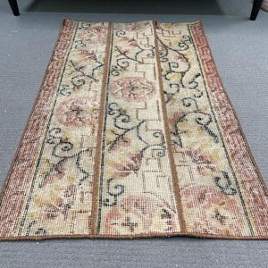 Vintage Rug, Small 2x3.2 ft Turkish Rug, <b>Brown</b> Red Ikat <b>Wool</b> Rug - Product Image 2