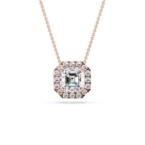 Colgante con un solo halo de diamantes talla Asscher de 0.50 ct, diamante cultivado en laboratorio en platino, para compromiso nupcial - Product Image 3