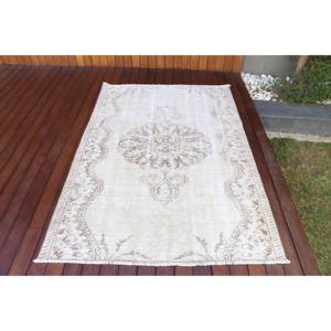 Alfombra Turca Vintage de 6.2x4.2 pies, Alfombra de Lana Blanca - Product Image 1