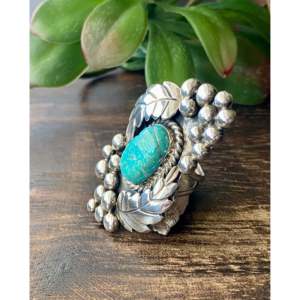 Bague sertie de pierres de turquoise Kingman et d'argent sterling plaqué or rose, fabrication Navajo, taille 6, marque privée sous licence 'IS' - Product Image 4