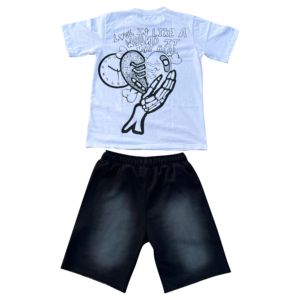 High Quality Cotton Sun Faded Vintage Acid Wash Streetwear T <b>Shirt</b> Shorts Set <b>Men's</b> Boxy Fit Two-Piece Sunsuit for Summer Casual - Product Image 6