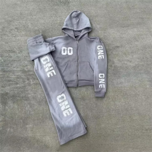 Conjunto de pantalones de chándal con capucha de algodón 100% de peso pesado de invierno Unisex, diseño personalizado sólido, estampado transpirable acampanado - Product Image 3