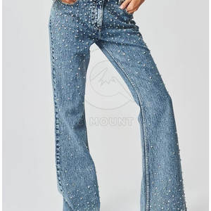 Pantalon personnalisé en strass pour femmes Hip Hop Bling Streetwear Pantalon respirant Jeans de luxe en strass pour femmes - Product Image 4