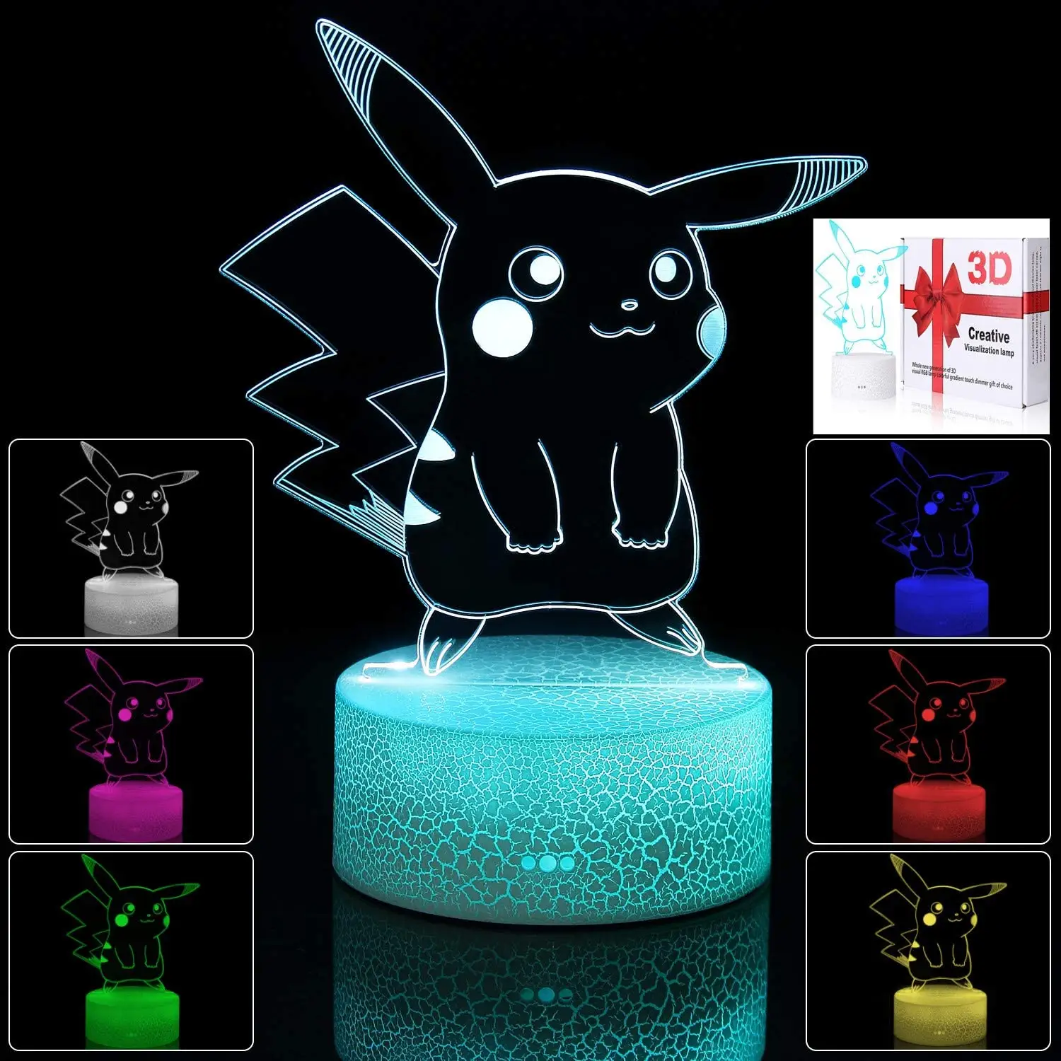 Customized Oem RGB Kids Room Usb Battery Pikachu 3D Illusion Acrylic Base Children Anime Desk Table LED Night Light Lamp Base