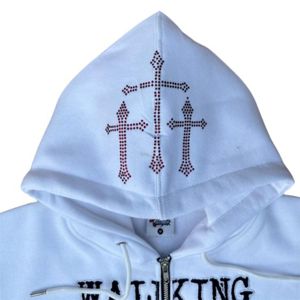 OEM Custom White Rhinestone Zip-Up Hoodie Womens Trendy Sparkle Jacket, cómodo y elegante - Product Image 5