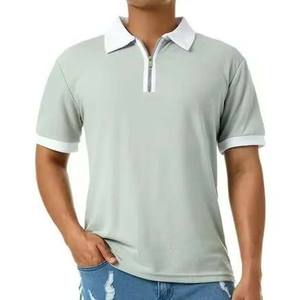 Polo de manga corta de color contrastante, Polo personalizado transpirable a la moda para hombre con cremallera de algodón de talla grande - Product Image 1