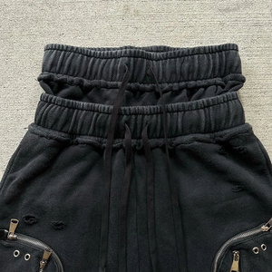 Wholesale Blank Unisex French Terry Double <b>Belt</b> Zipper Distressed washed Shorts High Quality Heavy GSM Printing logo Shorts - Product Image 3