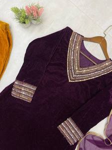 Conjunto de Salwar Kameez de Terciopelo de Viscosa D FASHION GURU, Especial de Invierno |   Bordado con Espejo Real |   Secado Rápido, Corte Regular, Listo para Fiestas - Product Image 5