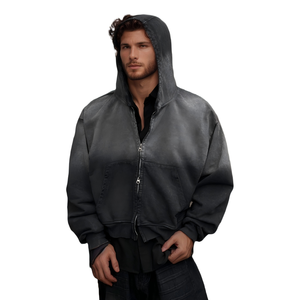 Sudadera con Capucha Extra Grande para Hombre, Estilo Vintage, Lavado Ácido, Gruesa, Resistente al Viento, Desteñida por el Sol, de Algodón Francés - Product Image 3