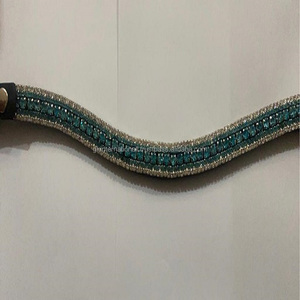 Por encargo todas las formas y tamaños 5 filas verde y plata cristales transparentes cadena de metal diamantes de imitación Mega Bling cuero caballo frente banda - Product Image 2