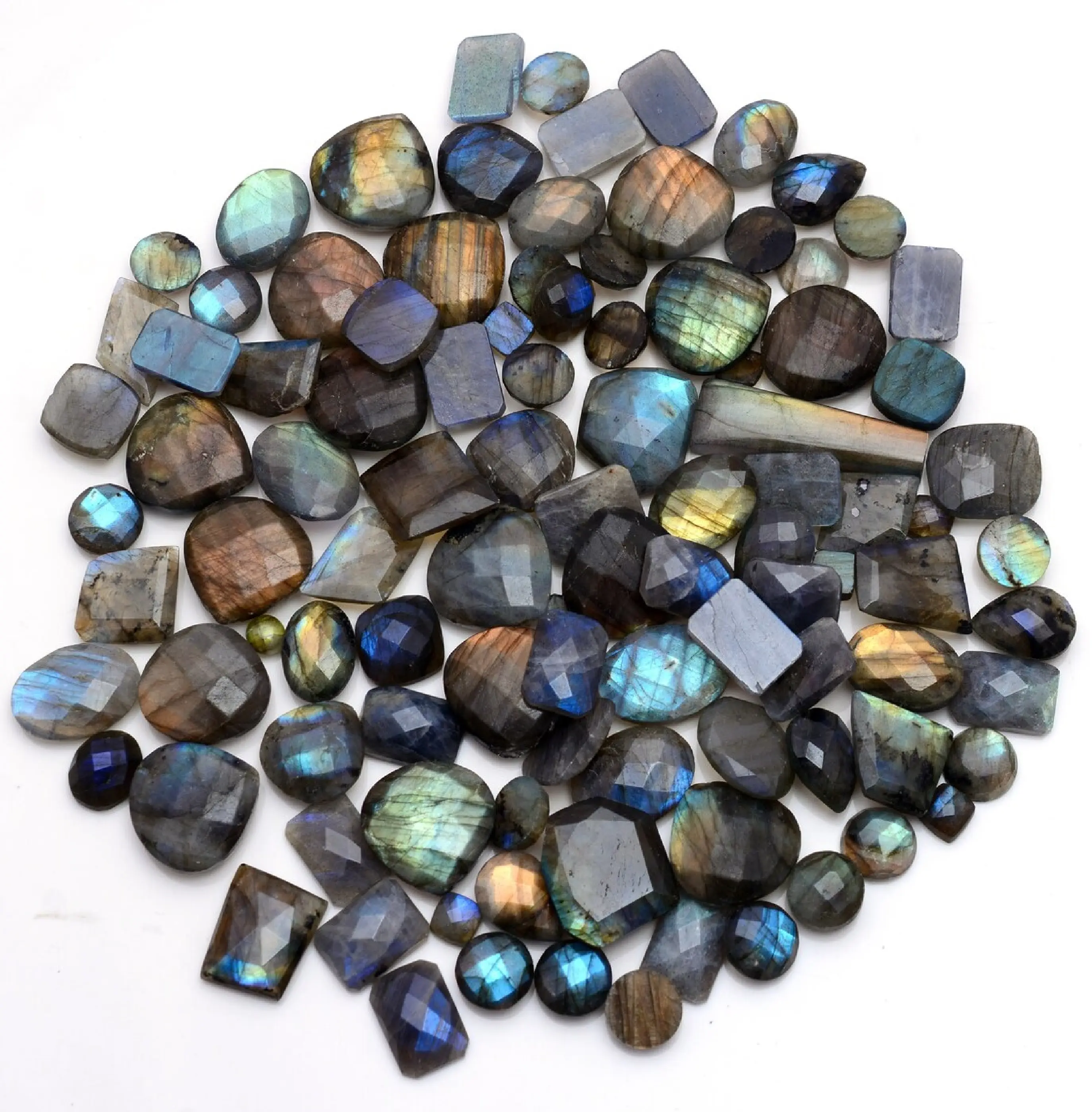 โรงงานธรรมชาติสีฟ้าFlashColor Labradoriteจี้หลวมควอตซ์อัญมณีผสมขนาดขัด100ชิ้นเครื่องประดับหินหลวม