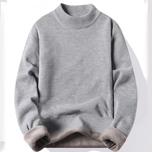 Hiver Nouveau Pull en tricot pour hommes avec un col mi-haut de couleur unie en peluche et une doublure chaude en tricot Top Casual - Product Image 4