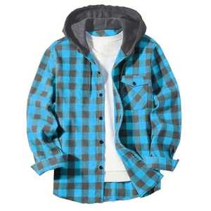 Camiseta de franela a cuadros de gran tamaño con capucha, ropa de calle informal, Camisa con capucha de manga larga para hombres y mujeres, proveedor mayorista - Product Image 2