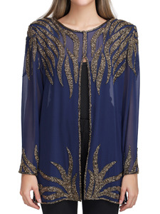 2024 High Quality Sexy Short Coat Dress Women's Clothing Appliques Sequins <b>Bead</b> Work Mini Night Club Cocktail Party Wear - Product Image 3