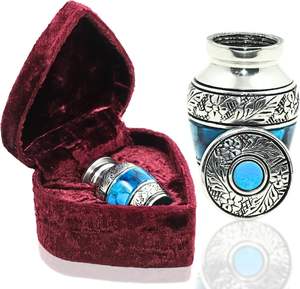 Mini urna de recuerdo para cenizas con caja de terciopelo en forma de corazón soporte de ceniza grabado Floral urna decorativa apreciada azul tamaño personalizado - Product Image 6