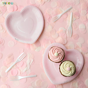 Pink Heart-Shaped Cake <b>Paper</b> <b>Plate</b> with 10cm Mini Fork Disposable Wedding Favors for Party - Product Image 1