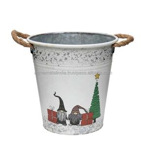 Seau d'occasion de forme ronde en métal galvanisé avec impression personnalisée parfait pour les cadeaux à la maison et la décoration de Noël - Product Image 1