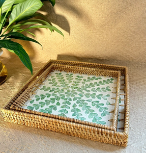 Plateau de service en rotin tressé avec motif coquillage pour décoration de table Vietnam |   Plateau en rotin nacre - Product Image 1