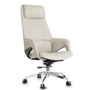 Chaise de bureau ergonomique moderne à dossier croisé, réglable en hauteur, pivotante, avec base en acier inoxydable et aluminium, en cuir véritable, inclinable - Product Image 3
