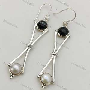 <b>Black</b> Onyx Pearl <b>Earrings</b>, Sterling Silver <b>Dangle</b>, Handmade Jewelry - Product Image 4