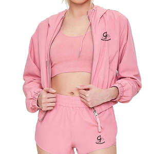 Ensembles de vêtements d'été décontractés à fermeture éclair pour femmes pour patchs personnalisés ensembles de hauts courts deux pièces à manches longues en plein air - Product Image 1