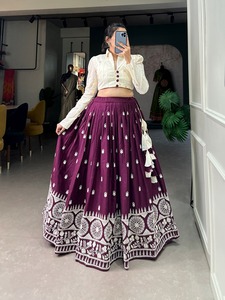 New Pure Cotton <b>Material</b> Embellished with Lucknow Work with Beautiful Hand-made Heavy Tassels Lehenga Choli for Online Sale - Product Image 3
