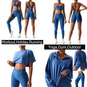 Women's 4 Piece <b>Sexy</b> Workout Athletic Wear Set, Bespoke Gym Yoga Bra and High Waisted Biker Shorts + Gym <b>Legging</b> Activewear - Product Image 3
