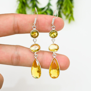 Pendientes de gota de Plata de Ley 925 con piedra de citrino amarillo genuino de corte ovalado, joyería de moda, piedras preciosas para regalo de boda para mujer - Product Image 2