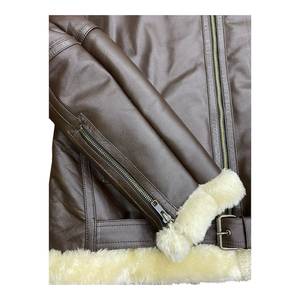 Brown Genuine Leather Plain Windproof Logo Men's Zip-Up Bomber <b>Jacket</b> <b>with</b> Polyester <b>Lining</b> Winter Casual Outerwear - Product Image 5