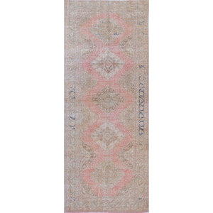 Tapis en laine noués à la main vintage rose et violet Pae-797, motifs rectangulaires médaillon pour couloir, pour salon d'adolescents par Jaipur Rugs US - Product Image 1