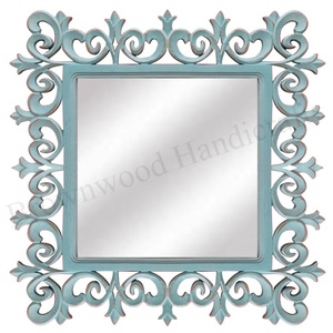 Marco de espejo antiguo blanco quemado de lujo hecho a mano MDF madera tallada forma cuadrada montado en la pared MARCO DE ESPEJO artístico decorativo para el hogar - Product Image 4